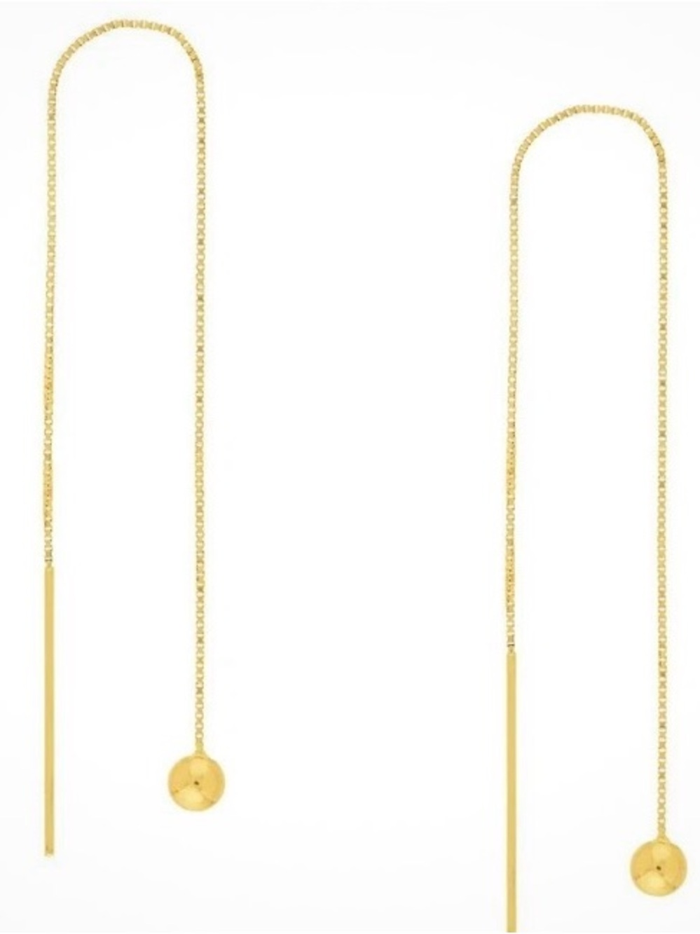 Real 14k Yellow Gold Drop 4mm Ball Threader Earrings Fine Jewelry Stylist Curate